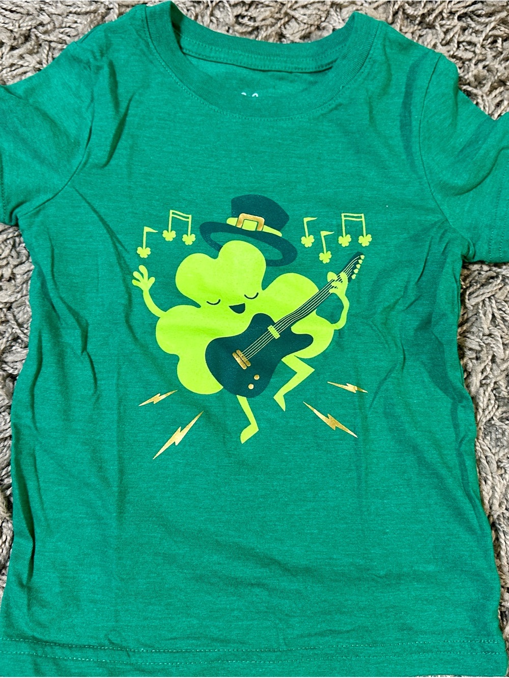Cat & Jack Green Shamrock Guitar Tee with Yellow Accents